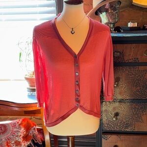 Lightweight Coral Button-Front Cardigan Sweater